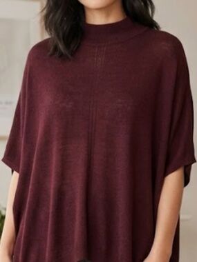 ☀️ Anthropologie more&more sweater blouse short sleeve mock neck wine burgundy